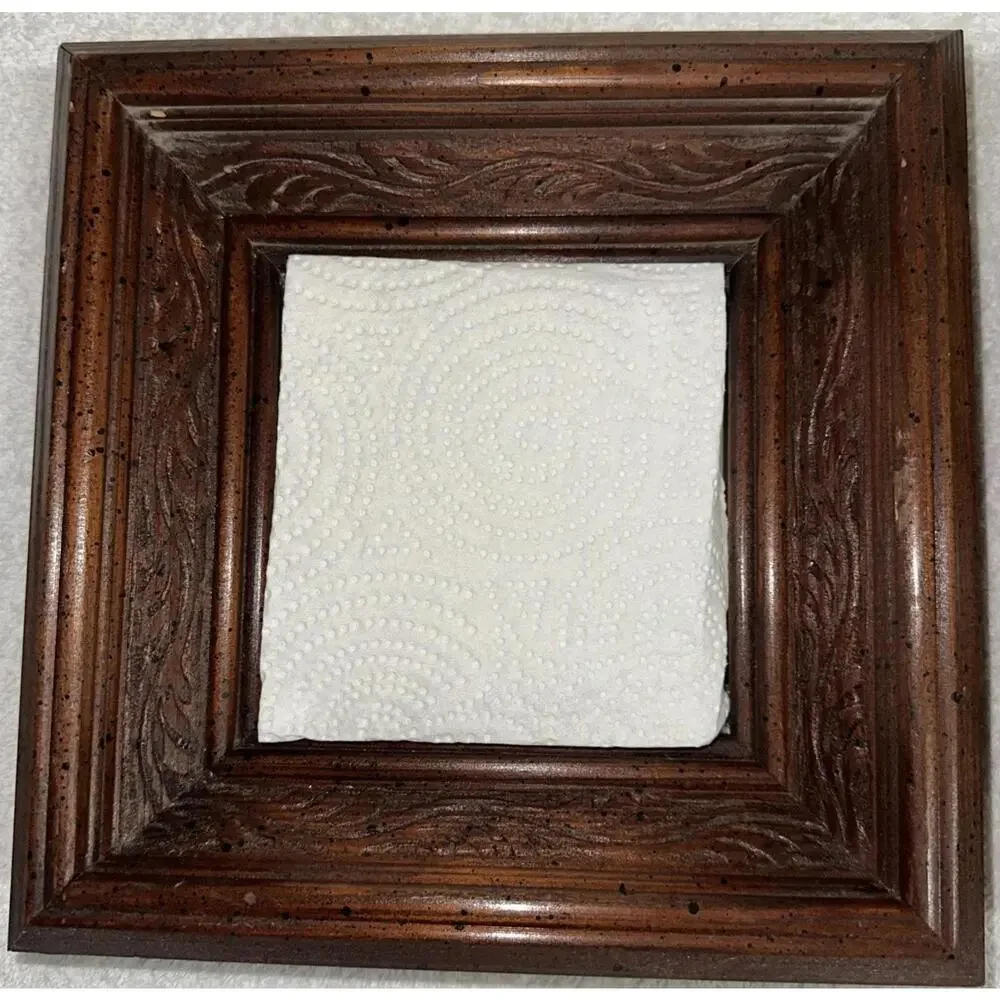 Set Of 2 Vtg Solid Wood Carved Ornate Detailed frame Mirror Wall Mount 8x8x2